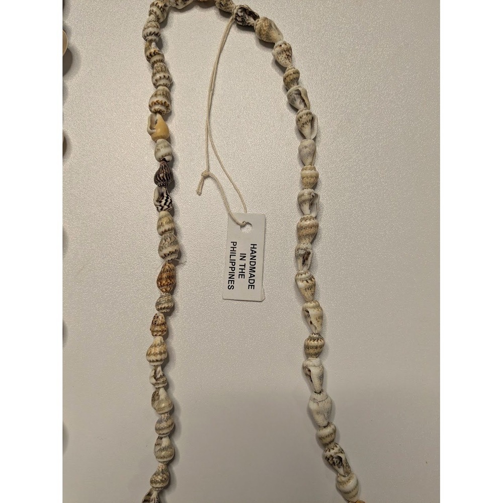 Pair Shell Necklaces Cowrie Beach Boho Lei Style Natural Beads - Picture 4 of 5